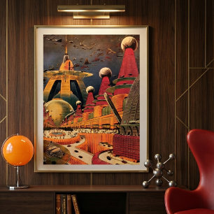 Poster Ville futuriste de science-fiction vintage avec vo