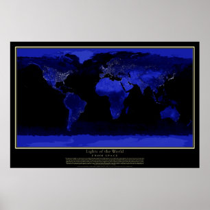 Poster Ville Lumière Du Monde À Partir De L'Espace Carte 