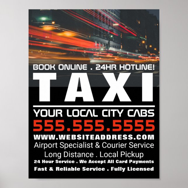 Poster Ville Lumières, Taxi Cabine firme publicité (Devant)