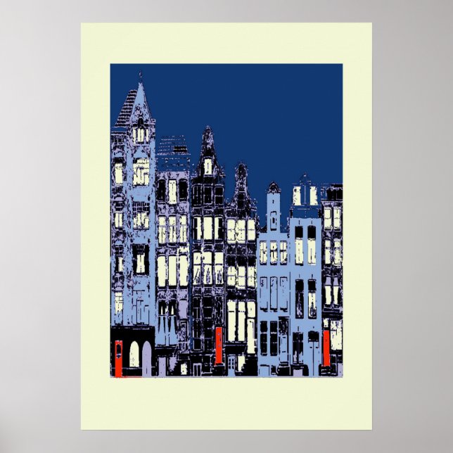 Poster Ville Néerlandaise La Nuit (Devant)