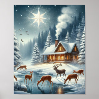 Poster Ville neigeuse sous la Starligh
