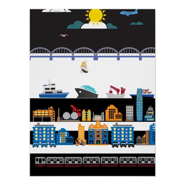 Poster Ville noire et blanche (Devant)