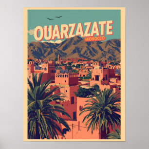 Poster Ville vintage de Ouarzazate kasbah désert du Sahar