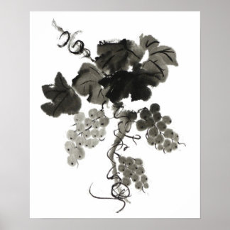 Poster Vin de raisin, Sumi-e