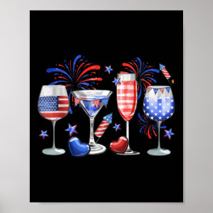 Poster Vin drôle Gl Rouge Blanc Bleu Feu d'artifice Joyeu