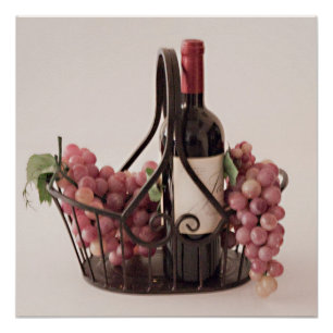Poster Vin et raisins du panier brillant