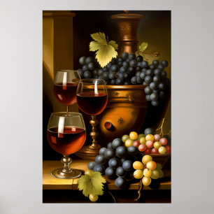Poster Vin Rouge Et Raisins