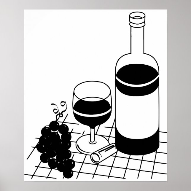 Poster Vin Verre et bouteille Raisins Boisson alimentaire (Devant)
