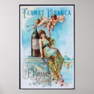 Poster Vin vintage avec Madame et des cupidons