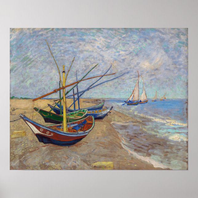 Poster Vincent van Gogh - Bateaux de pêche sur la plage (Devant)