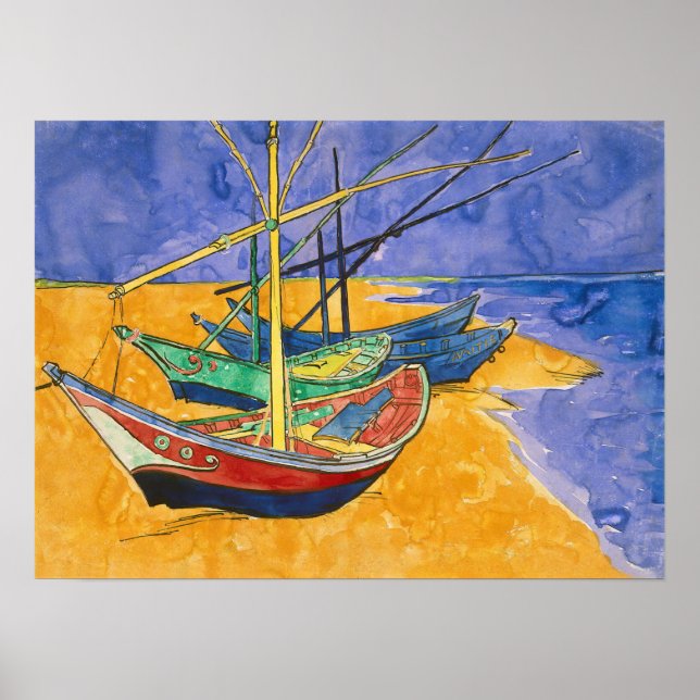 Poster Vincent van Gogh - Bateaux de pêche sur la plage (Devant)