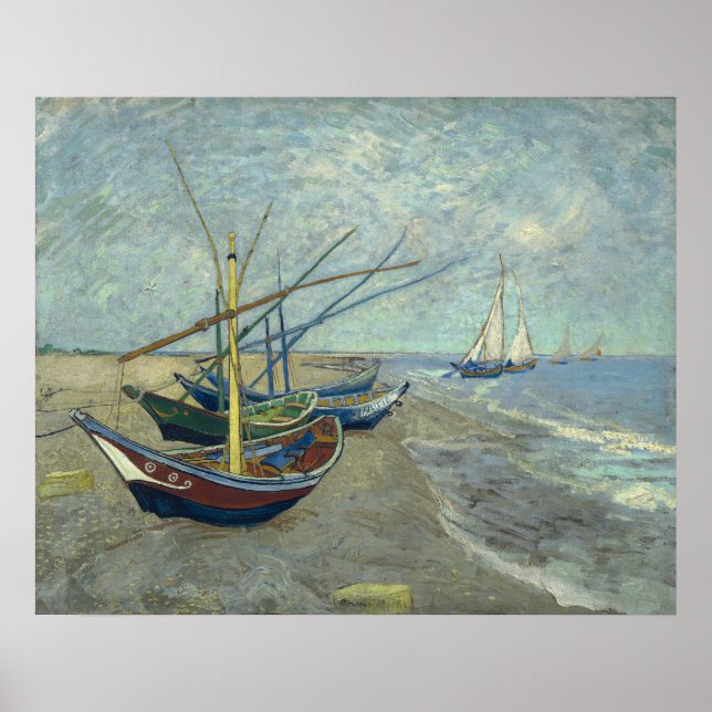 Poster Vincent van Gogh Bateaux de pêche sur la plage (Devant)