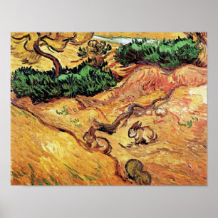 Poster Vincent Van Gogh - Champ avec deux lapins Beaux-Ar