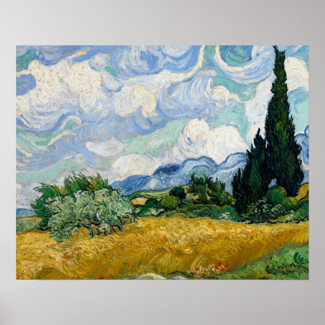 Poster Vincent van Gogh - Champ de blé avec cyprès (Devant)