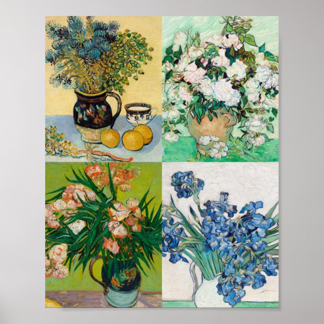 Poster Vincent Van Gogh Collage de peinture à fleurs des  (Devant)