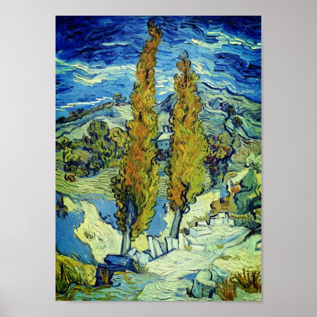 Poster Vincent Van Gogh Deux peupliers à Saint-Rémy (Devant)