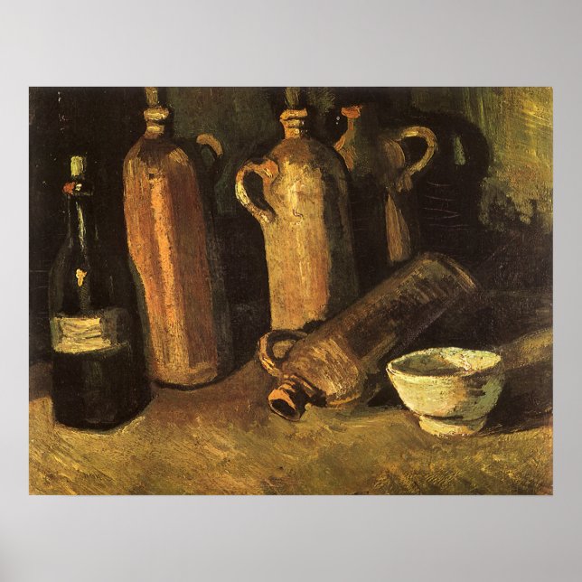 Poster Vincent van Gogh - Nature morte avec 4 bouteilles  (Devant)