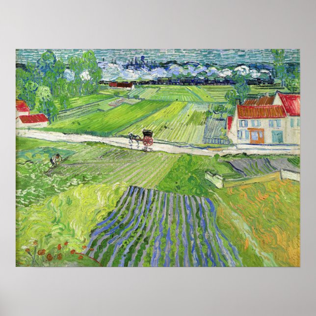 Poster Vincent van Gogh - Paysage avec transport et train (Devant)