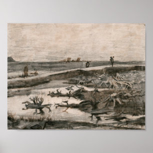 Poster Vincent van Gogh - Paysage avec Troncs de tourbièr