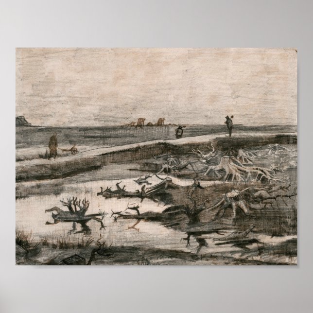 Poster Vincent van Gogh - Paysage avec Troncs de tourbièr (Devant)