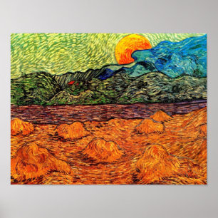 Poster Vincent Van Gogh - Paysage du soir avec lune monta