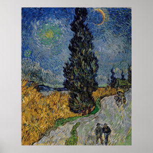 Poster Vincent Van Gogh Road avec Cypress & Star Painting