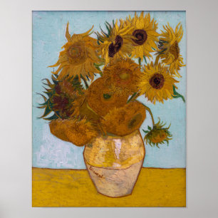 Poster Vincent Van Gogh Sunflowers Arrière - plan bleu