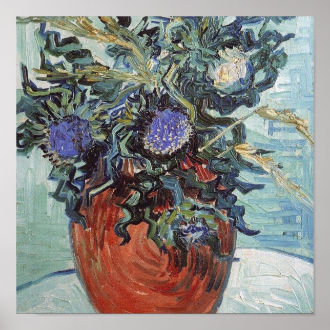 Poster Vincent Van Gogh - Vase aux fleurs et chardons, (Devant)