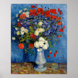 Poster Vincent van Gogh - Vase avec fleurs bleues et coqu