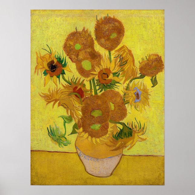 Poster Vincent van Gogh - Vase avec quinze tournesols (Devant)