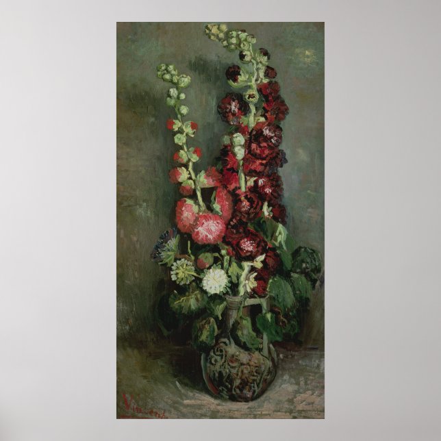 Poster Vincent van Gogh | Vase of Hollyhocks, 1886 (Devant)