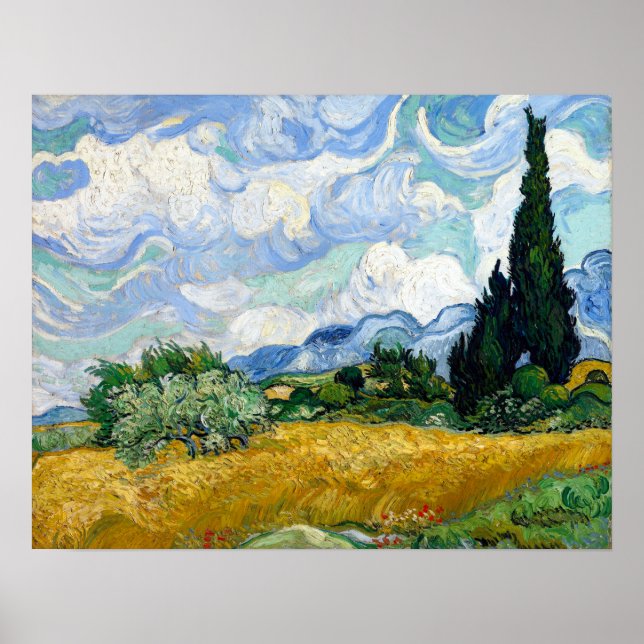 Poster Vincent van Gogh Wheatfield avec Cyprès (Devant)