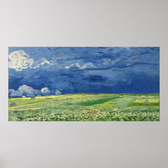 Poster Vincent van Gogh Wheatfield sous les nuages de ton (Devant)