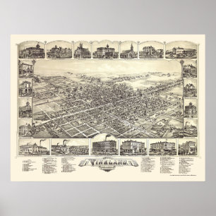 Poster Vineland, carte panoramique de NJ - 1885