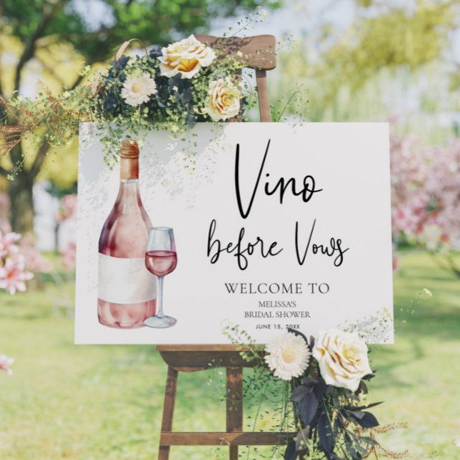 Poster Vino aquarelle avant Vows Fête des mariées Bienven (Créateur téléchargé)
