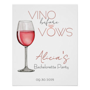 Poster Vino Before Vows Bachelorette / Signal de fête nup