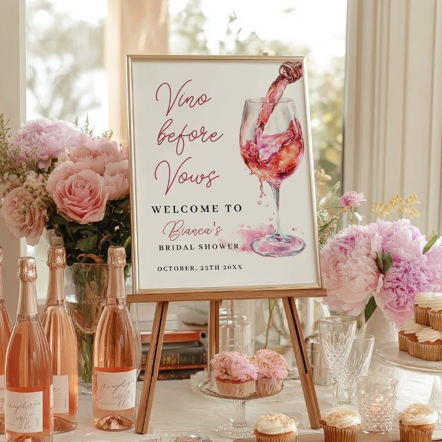 Poster Vino Before Vows Vine Fête des mariées Bienvenue (Vino Before Vows Wine Bridal Shower Welcome Poster)