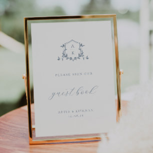 Poster Vins intemporels Dusty Blue Crest Guest Book Sign