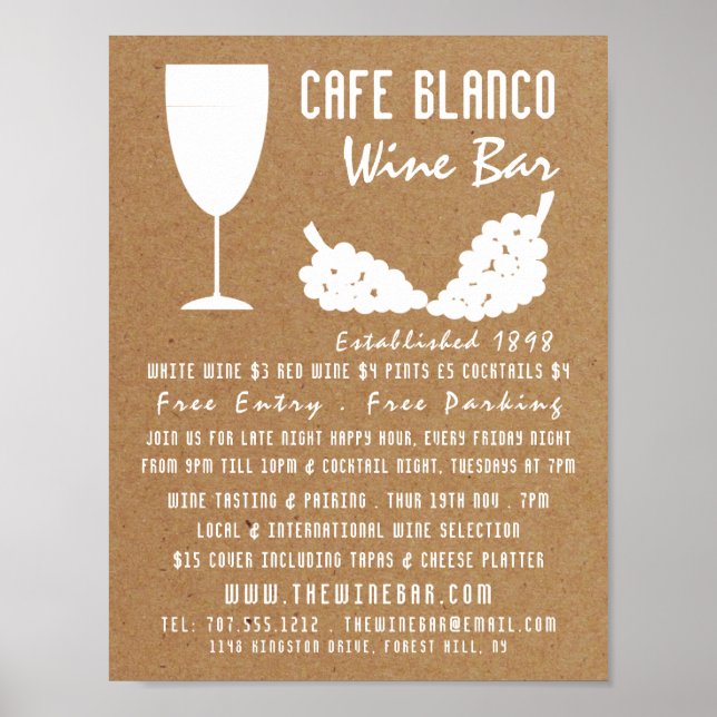 Poster Vins & Raisins, Bar à Vins Rustique / Vin Publicit (Devant)
