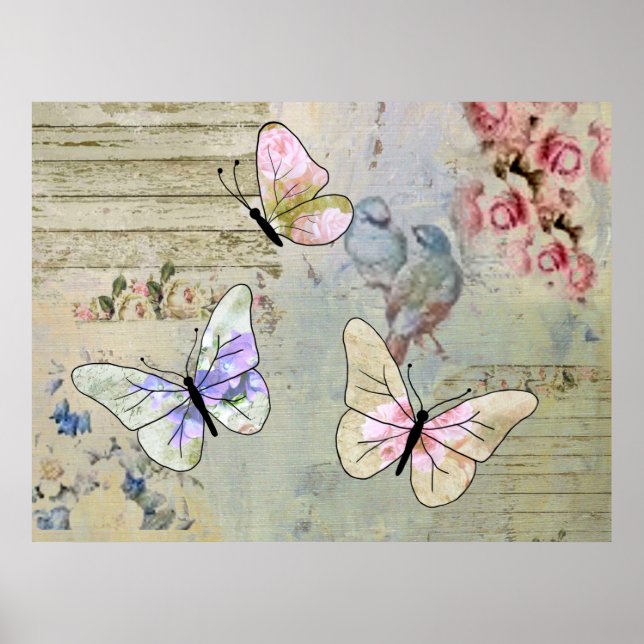 Poster Vintag à papillons (Devant)