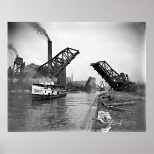 Poster Vintage 12th St. Bascule Bridge, Chicago, Illinois