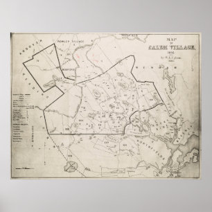 Poster Vintage 1692 Map of Salem MA Village (1866)