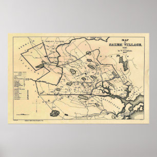 Poster Vintage 1692 Map of Salem Massachusetts (1866)