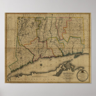 Poster Vintage 1813 Connecticut Map