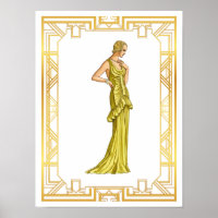 Vintage 1930 Fashion Gold Hollywood Gown Art