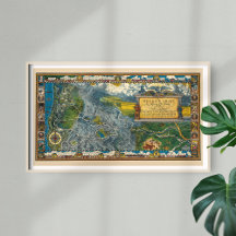 Vintage 1932 Oregon Trail restauré Extra Large Map