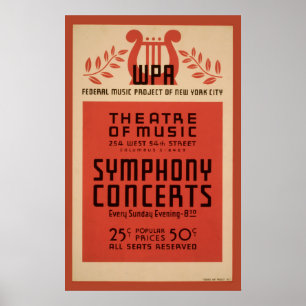 Poster vintage 1940 de WPA de musique de théâtre