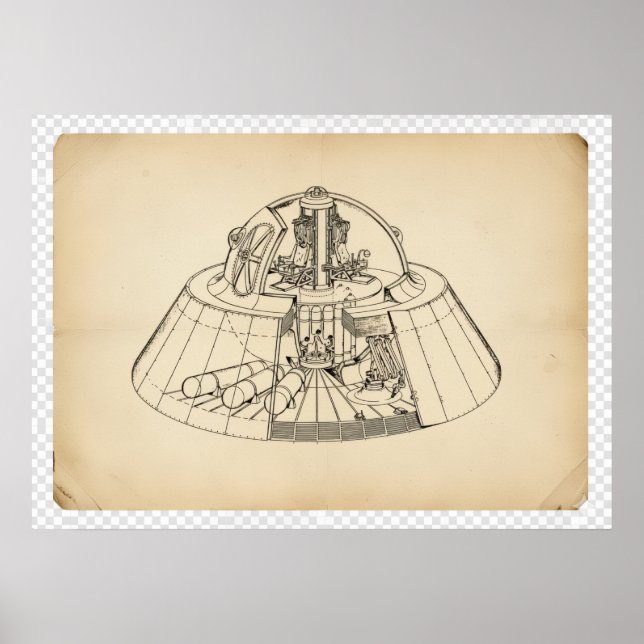 Poster Vintage 1940s Secret Aerospace Craft Cutaway Techn (Devant)