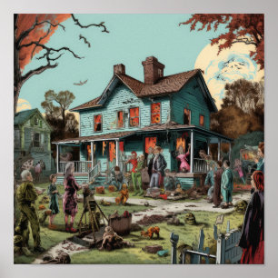 Poster Vintage 1950 Comic Book Style Haunted House Poste