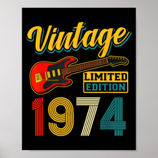 Poster Vintage 1974 Limited Edition Guitar Birth Year 